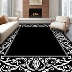 Black And White Floral Border Design Rug