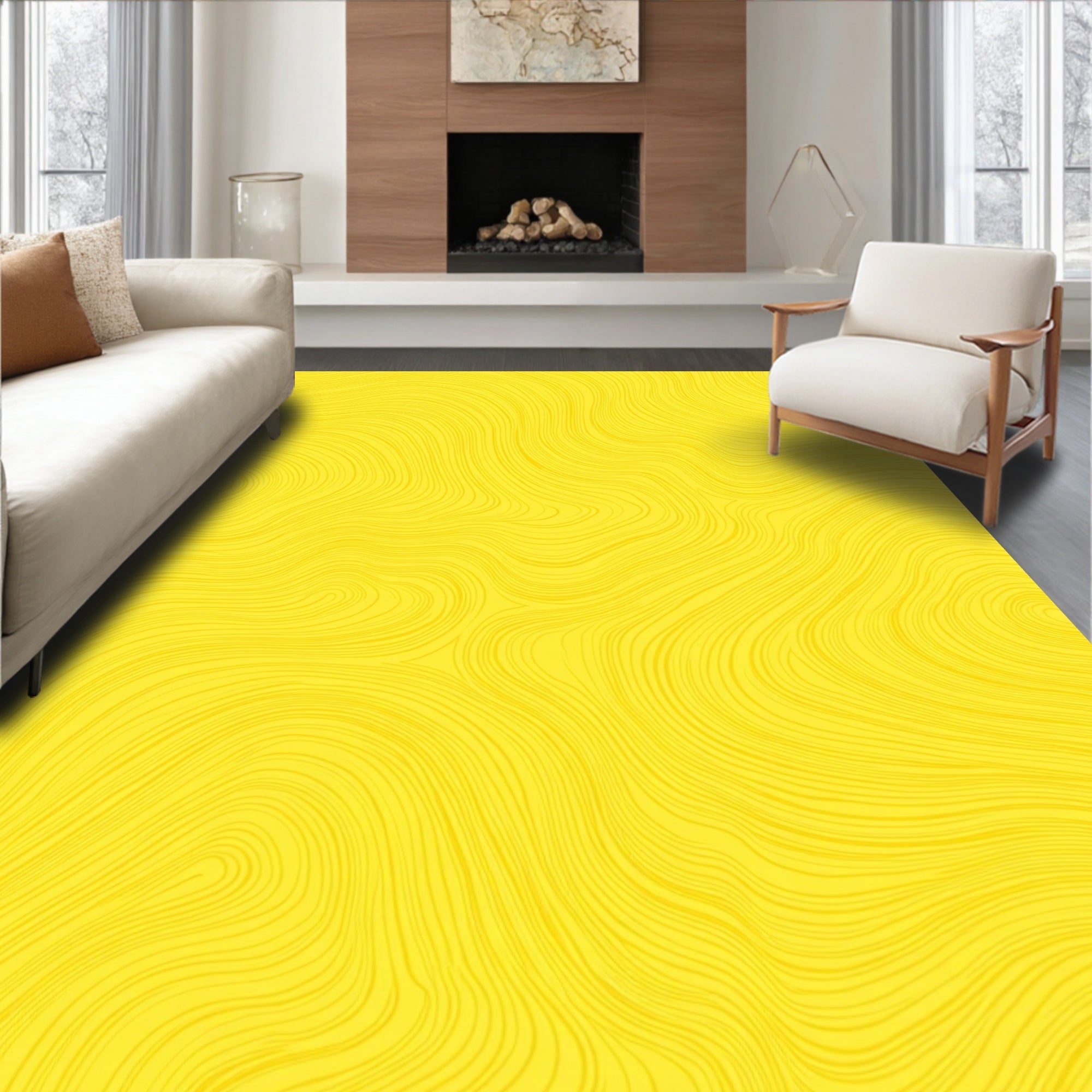 Abstract Yellow Swirl Pattern Rug