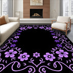Lavender Floral Frame Black Rug