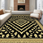 Black Gold Floral Medallion Design Rug