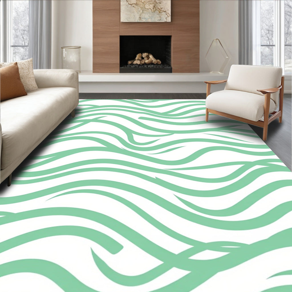 Aquamarine Wavy Stripe Pattern Rug