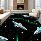 Retro Space UFOs and Green Rays Rug