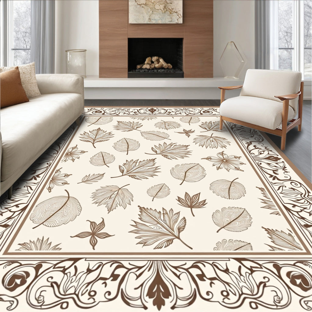 Nature Inspired Leaf Scroll Pattern Rug