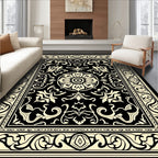 Classic Black Cream Floral Design Rug