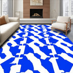 Bold Blue White Interlocking Geometric Pattern Rug