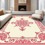 Ornate Pink Scrollwork Floral Design Rug