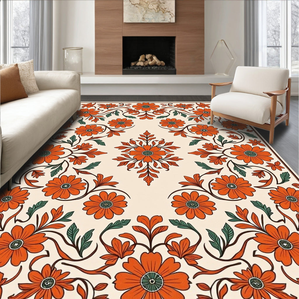 Vintage Floral Red Beige Arrangement Design Rug