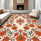 Vintage Floral Red Beige Arrangement Design Rug