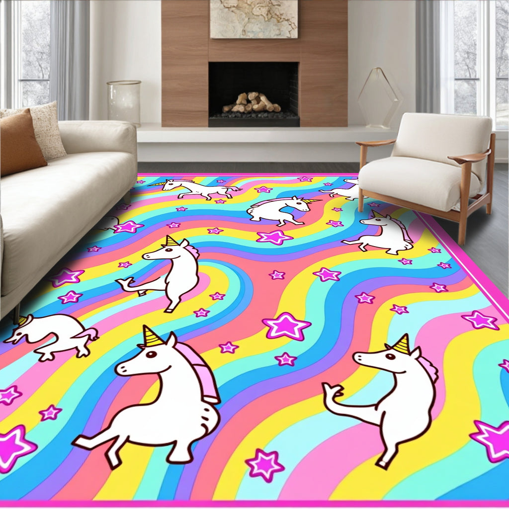 Whimsical Unicorn Star Pattern Rug