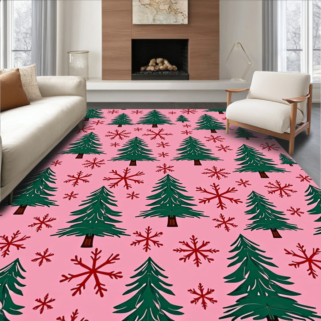 Pink Pine Tree Snowflake Medley Rug