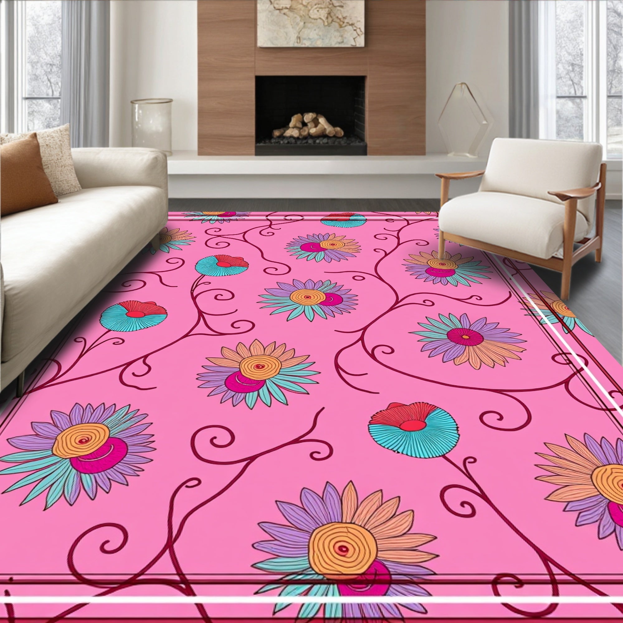 Colorful Floral Vine Pattern Rug