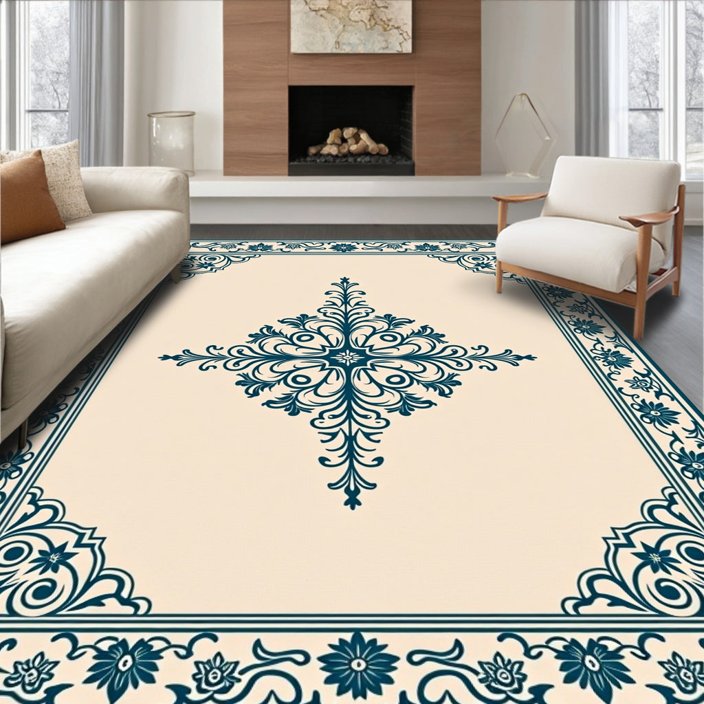 Elegant Teal Floral Medallion Rug