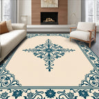 Elegant Teal Floral Medallion Rug