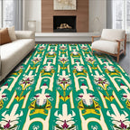Emerald Ivory Geometric Floral Design Rug