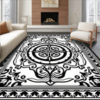 Intricate Black Scrollwork Mandala Design Rug