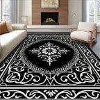 Black And White Floral Intricate Design Rug