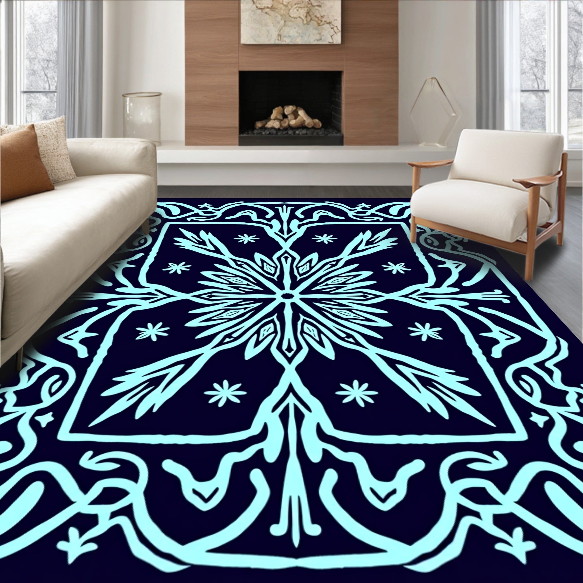Ornate Abstract Nordic Floral Pattern Rug