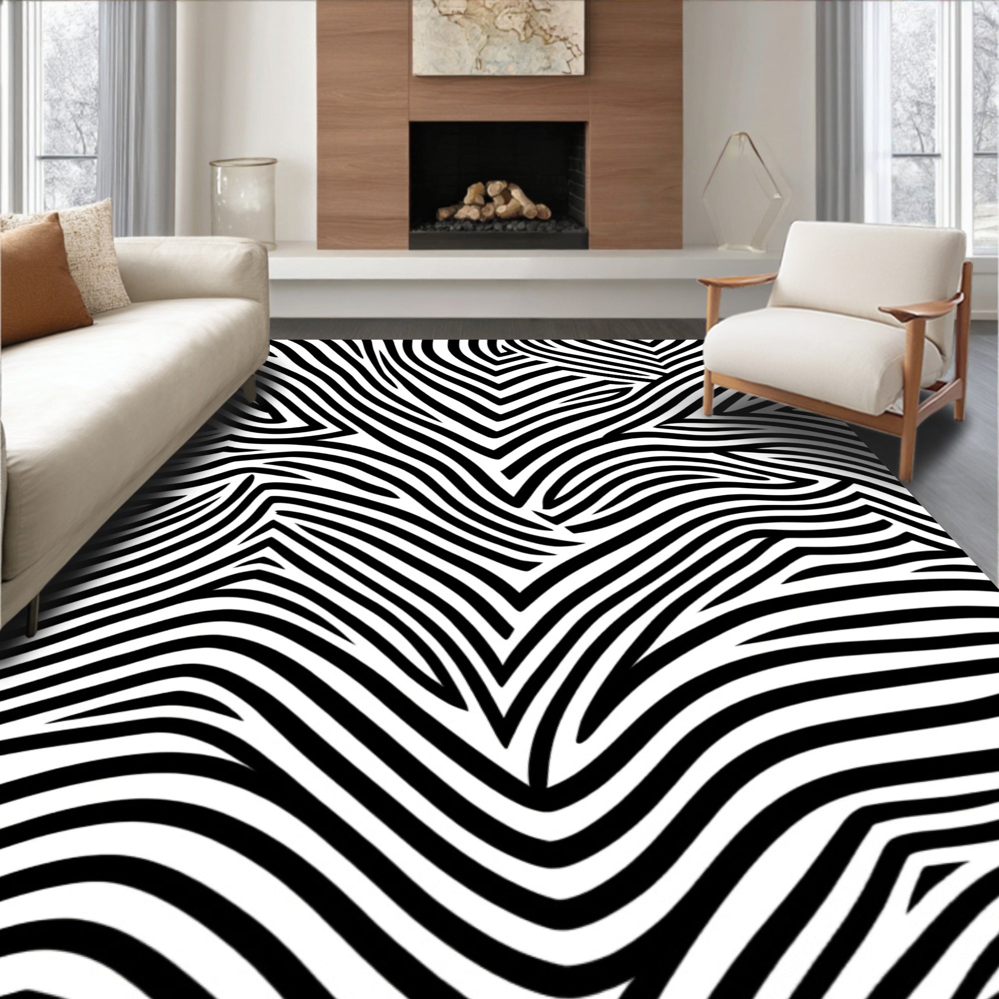 Bold Black and White Zebra Stripe Rug
