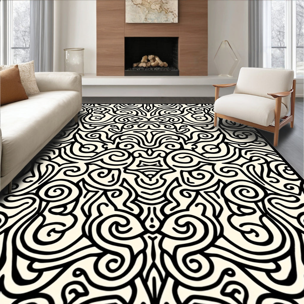 Black Swirls Classic Intricate Design Rug