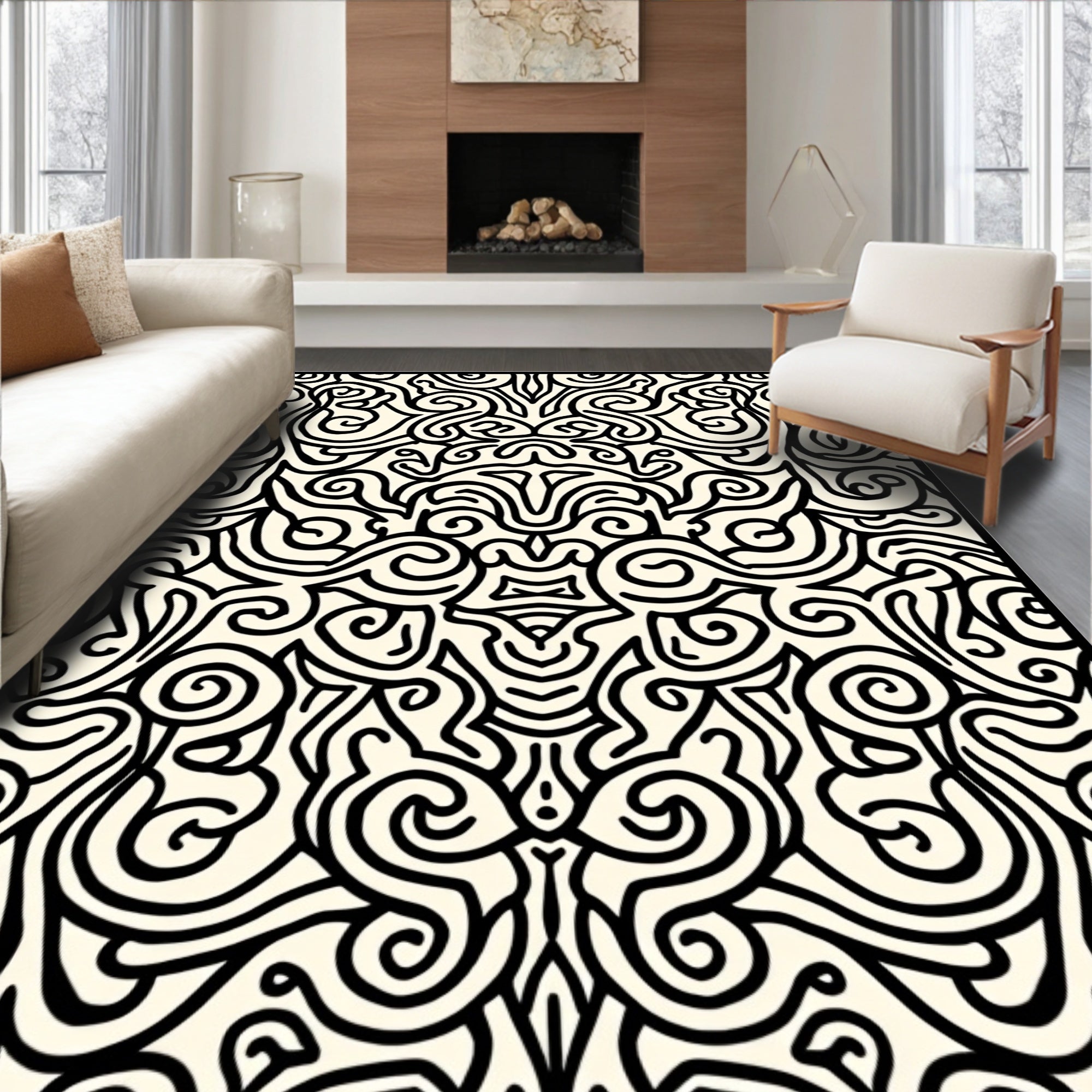 Black Swirls Classic Intricate Design Rug