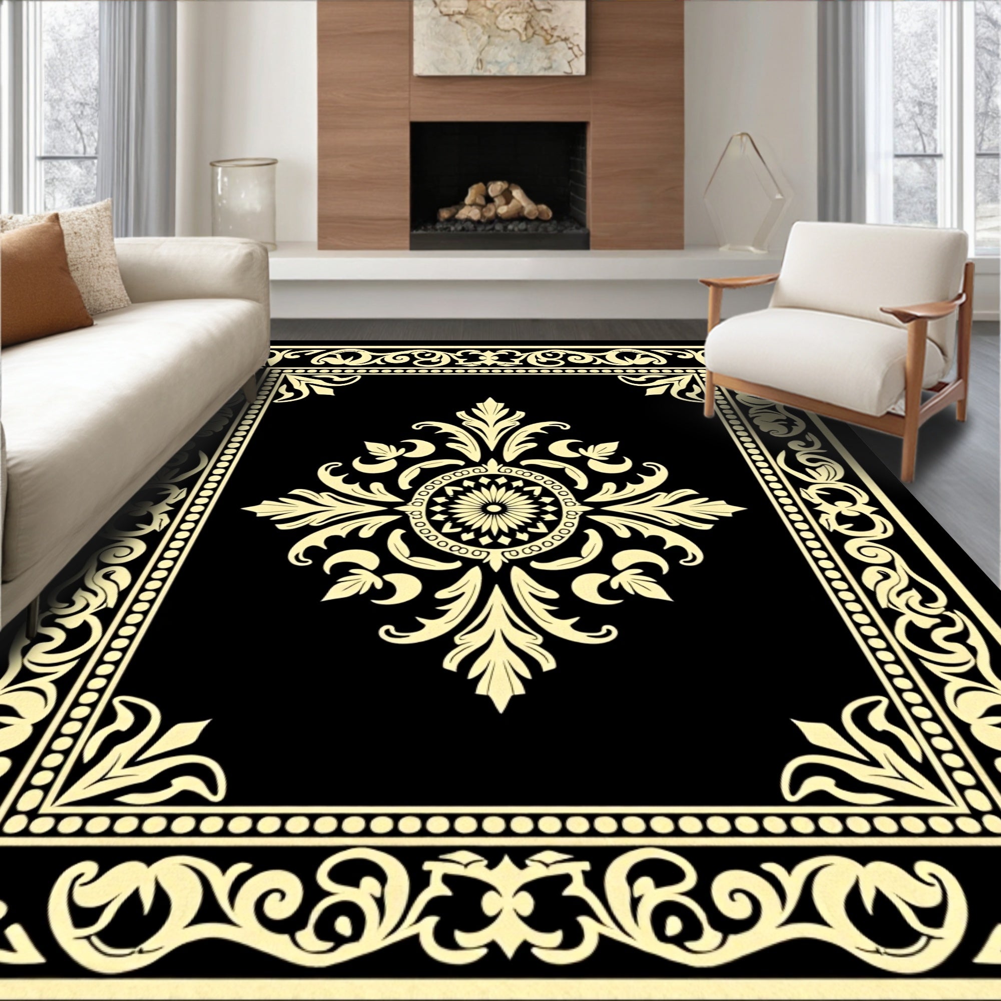 Classic Floral Border Symmetry Rug