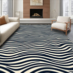 Black Cream Wavy Lines Pattern Rug