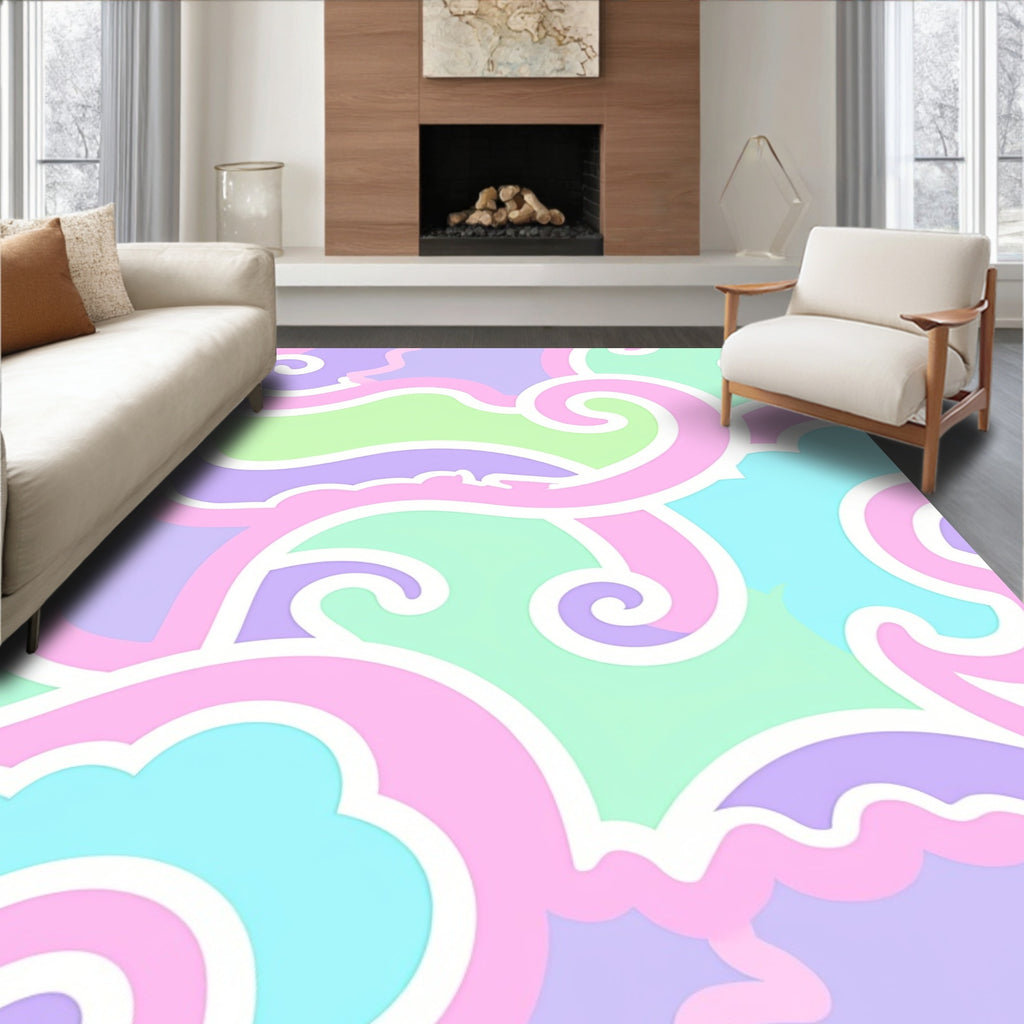 Pastel Swirls and Cloud Pattern Rug