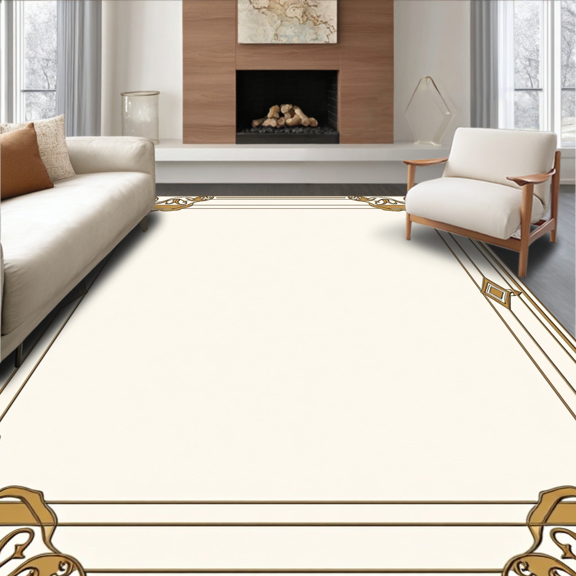 Art Deco Golden Vine Patterned Rug