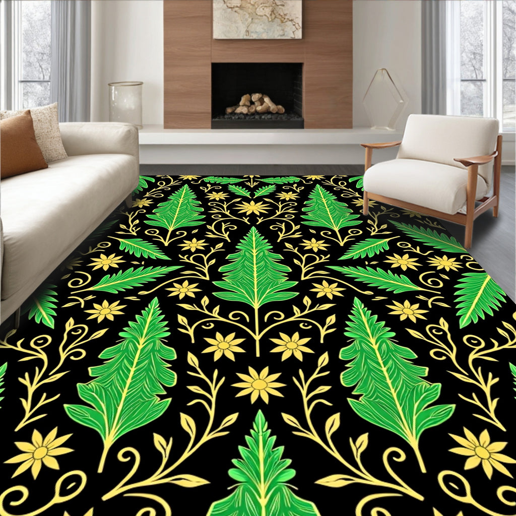 Emerald Forest Floral Vine Arrangement Rug