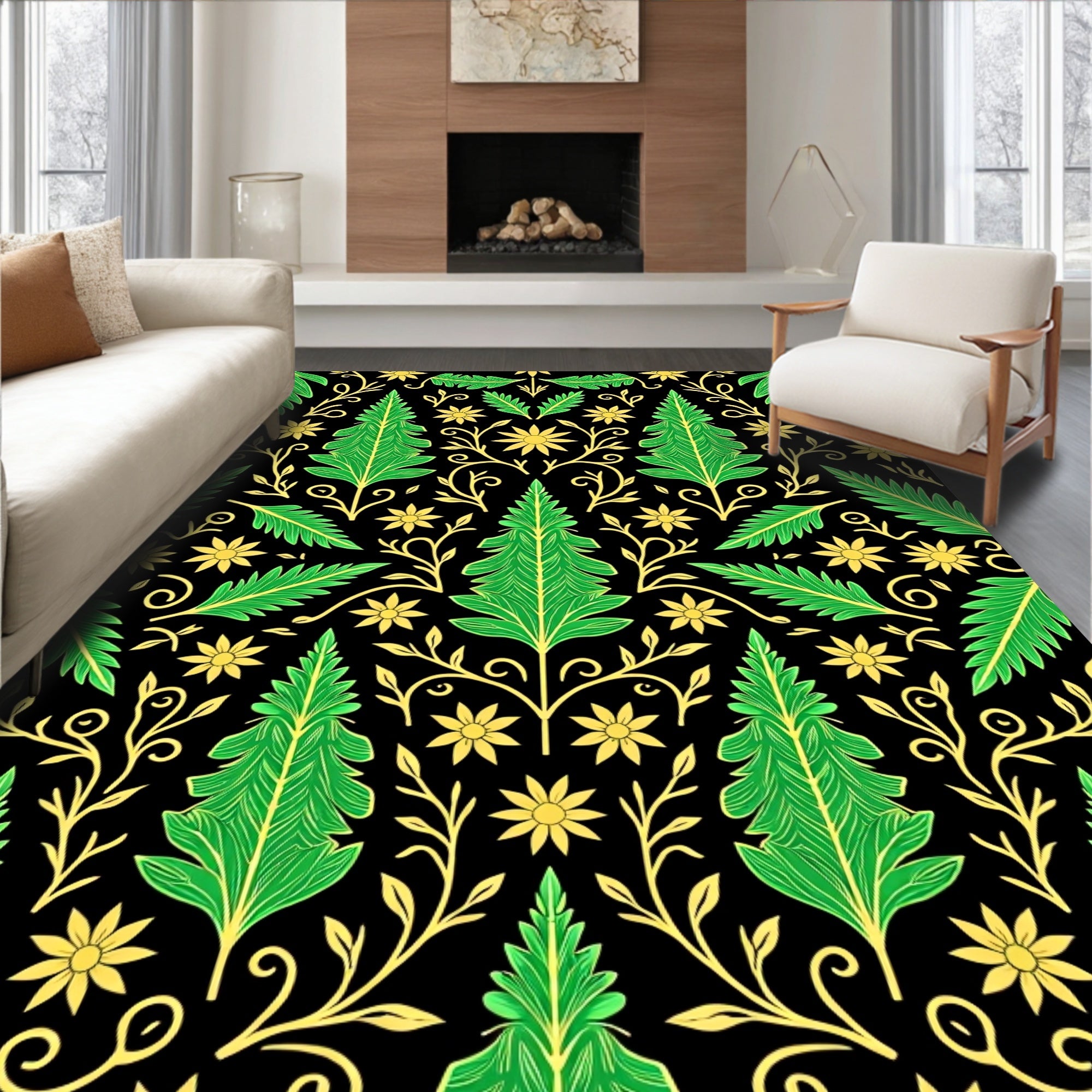 Emerald Forest Floral Vine Arrangement Rug