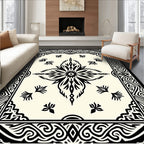 Black Floral Mandala Pattern Square Rug