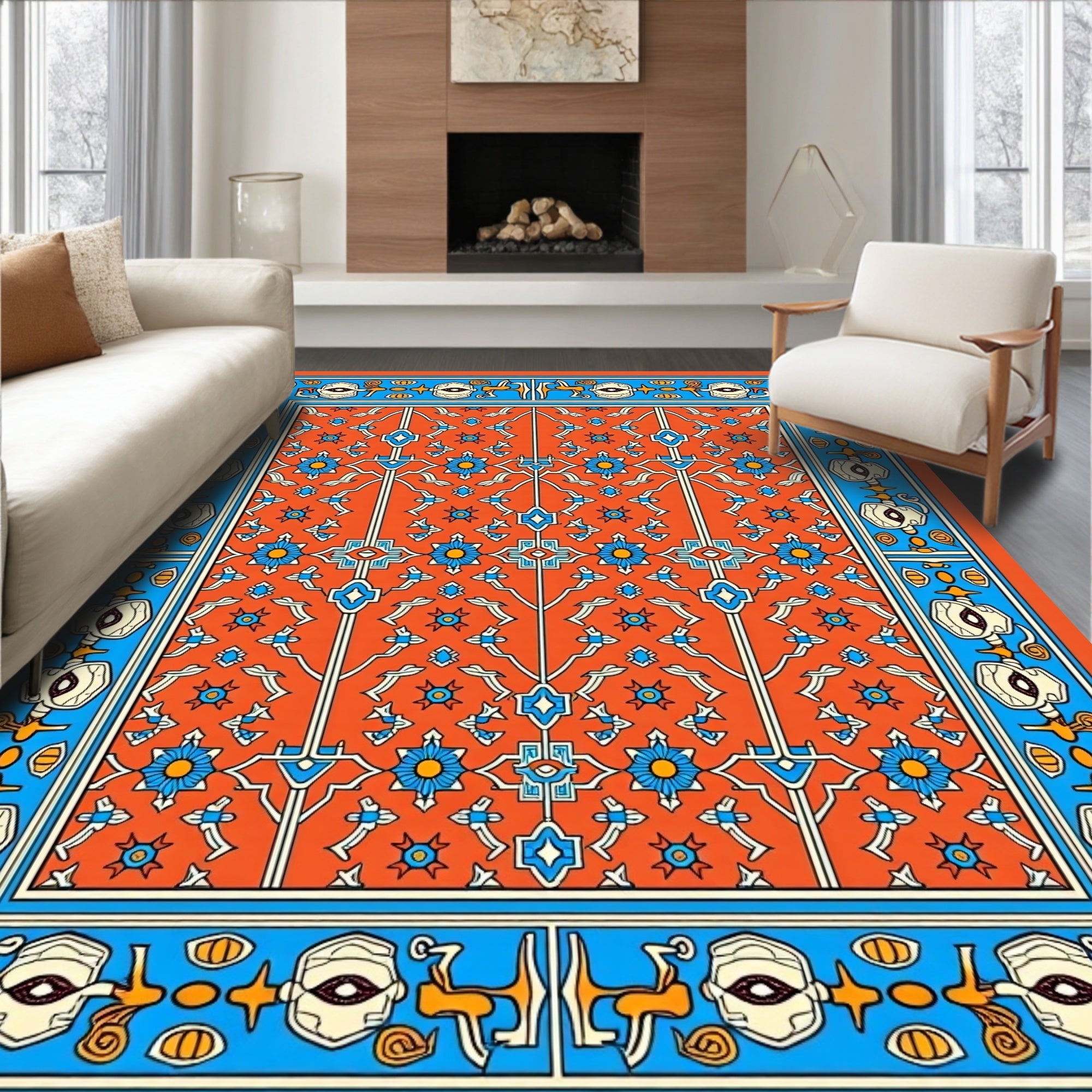 Ornate Floral Geometric Pattern Rug