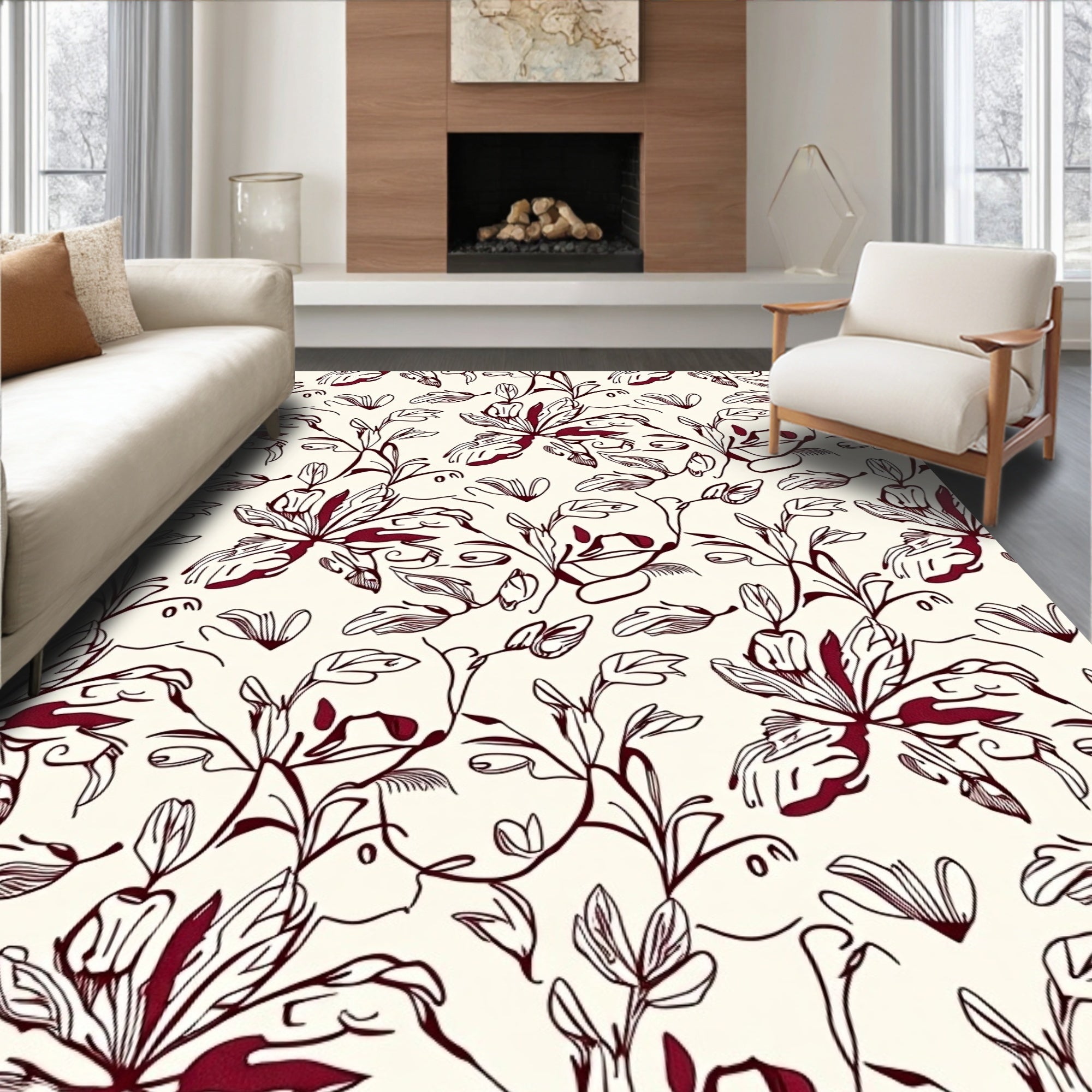 Vibrant Floral Vine Pattern Design Rug