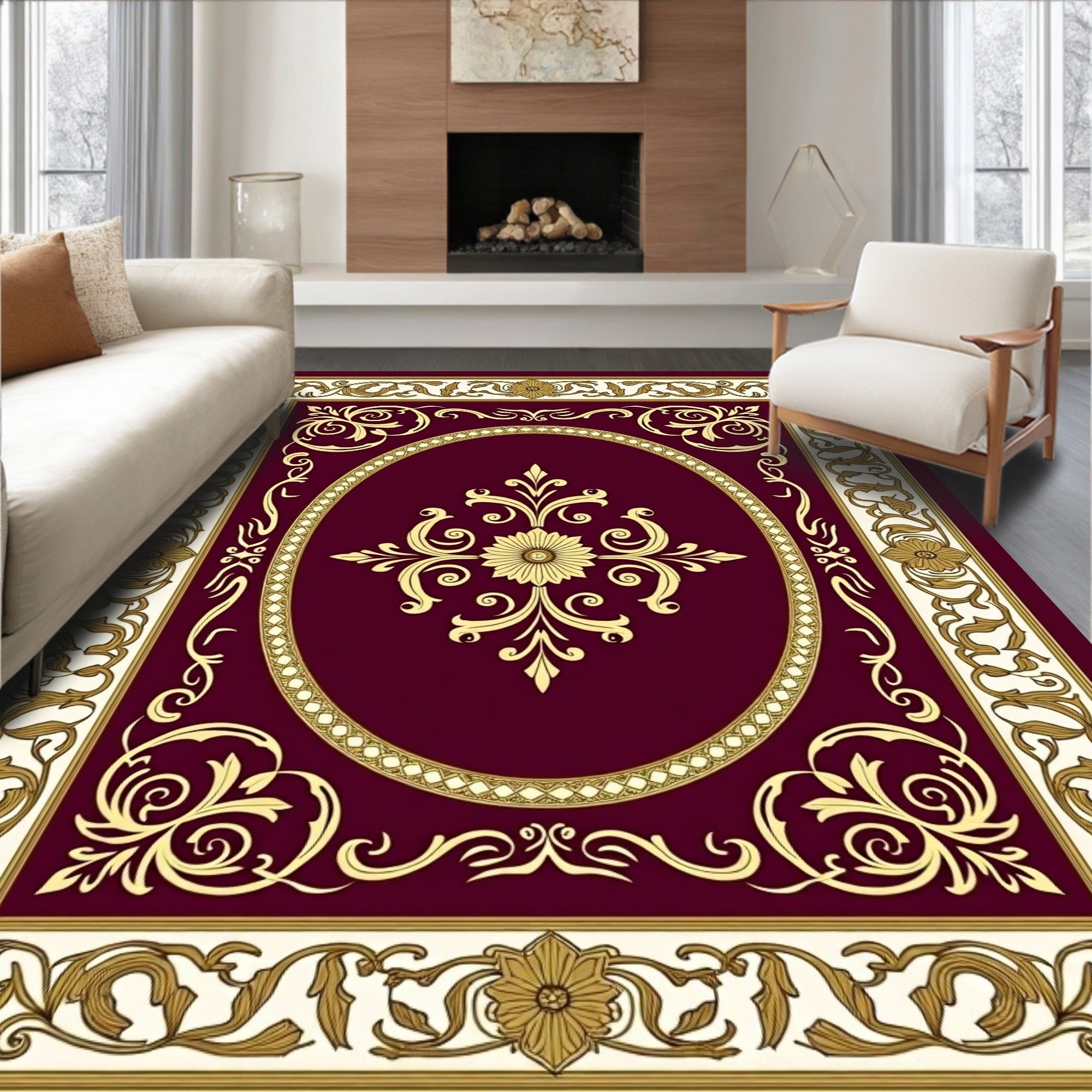 Ornate Floral Swirl Detailed Rug