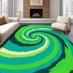 Green Blue Abstract Spiral Design Rug