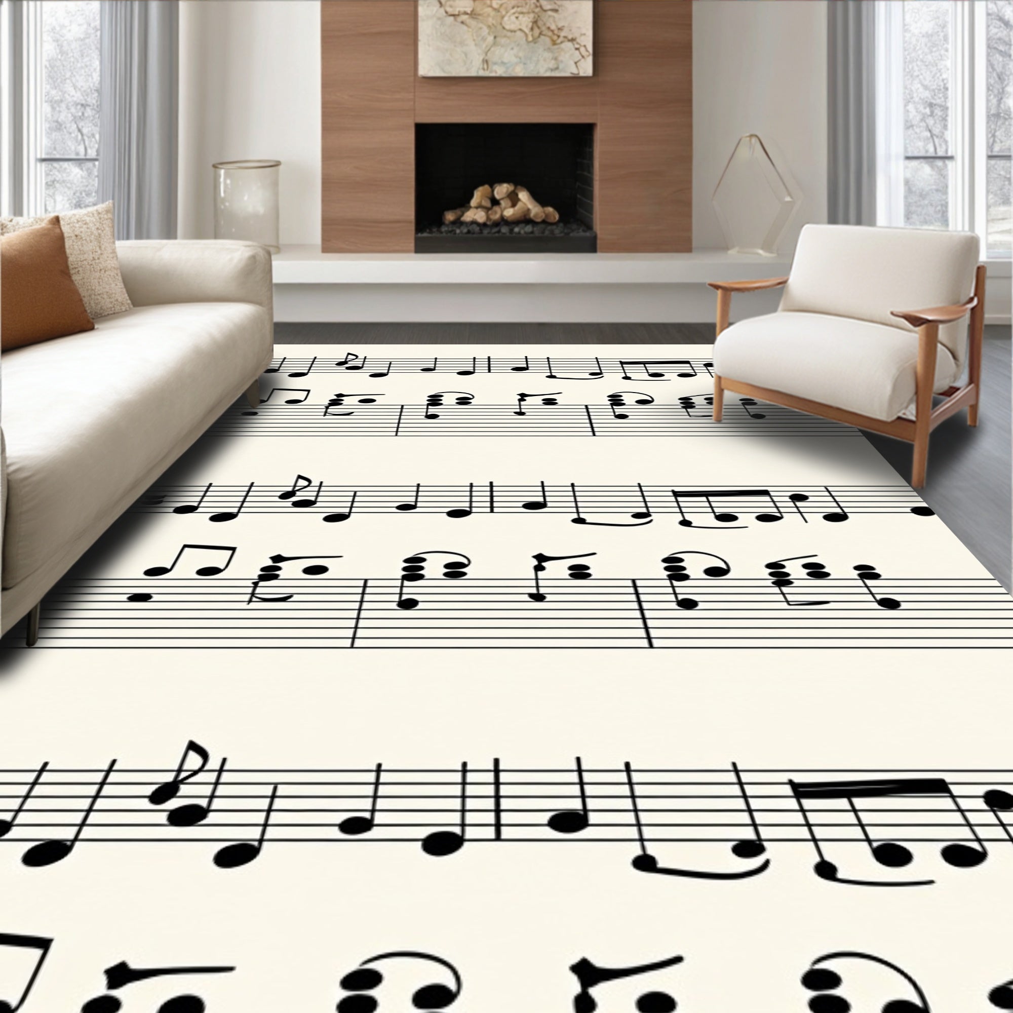 Musical Notes Patterned Design Rug