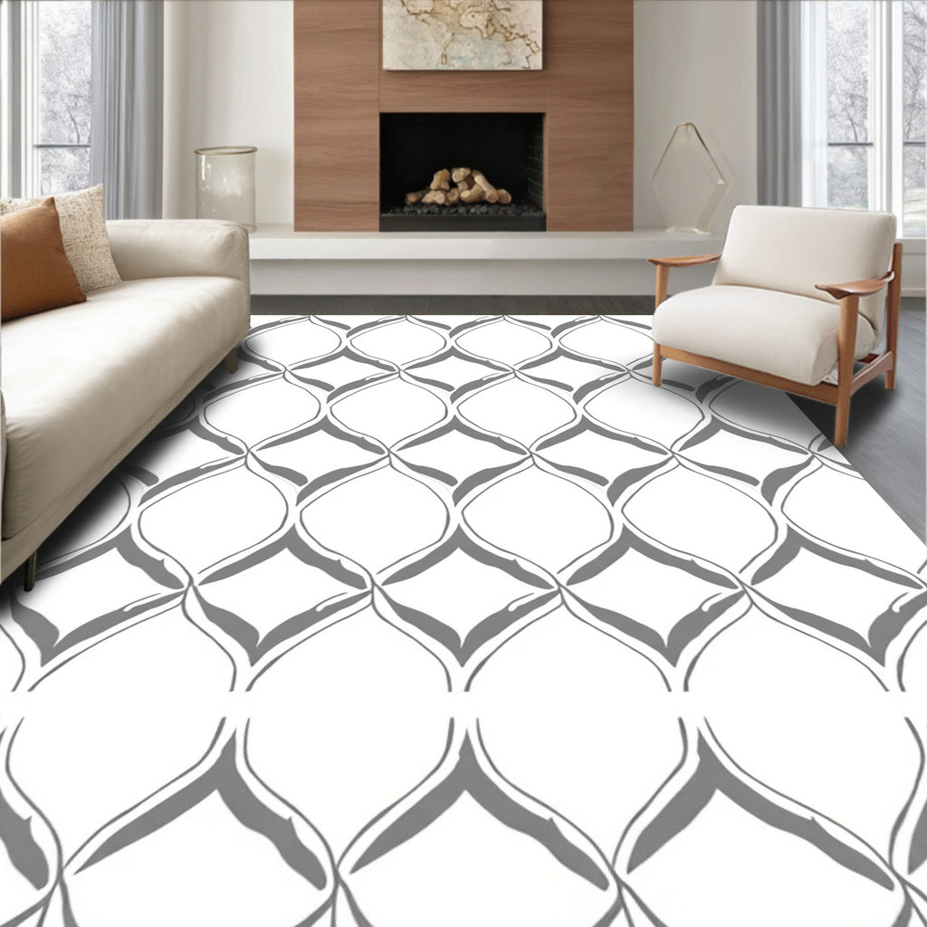 Gray Swirling Lattice Pattern Design Rug