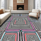 Abstract Geometric Maze With Color Accent Rug