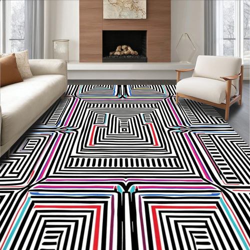 Abstract Geometric Maze With Color Accent Rug