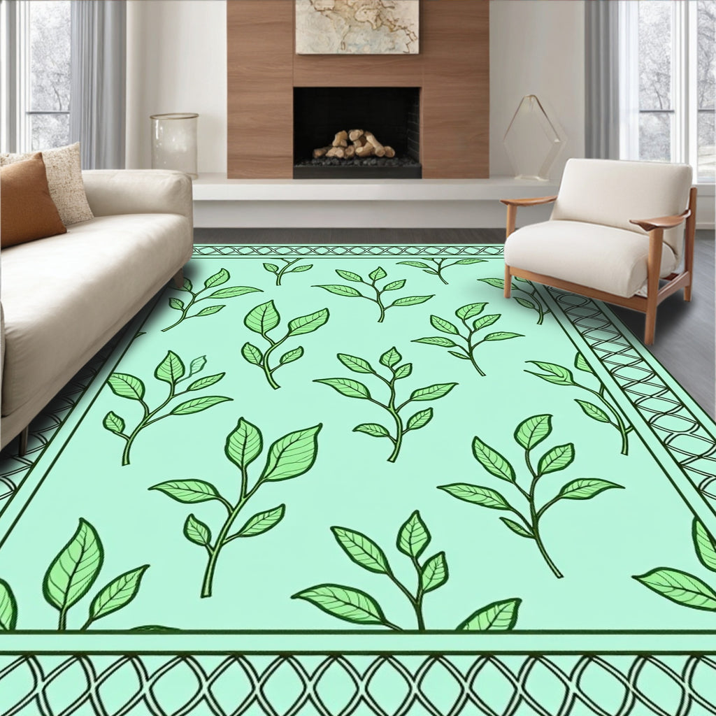 Leafy Vine Mint Pattern Rug
