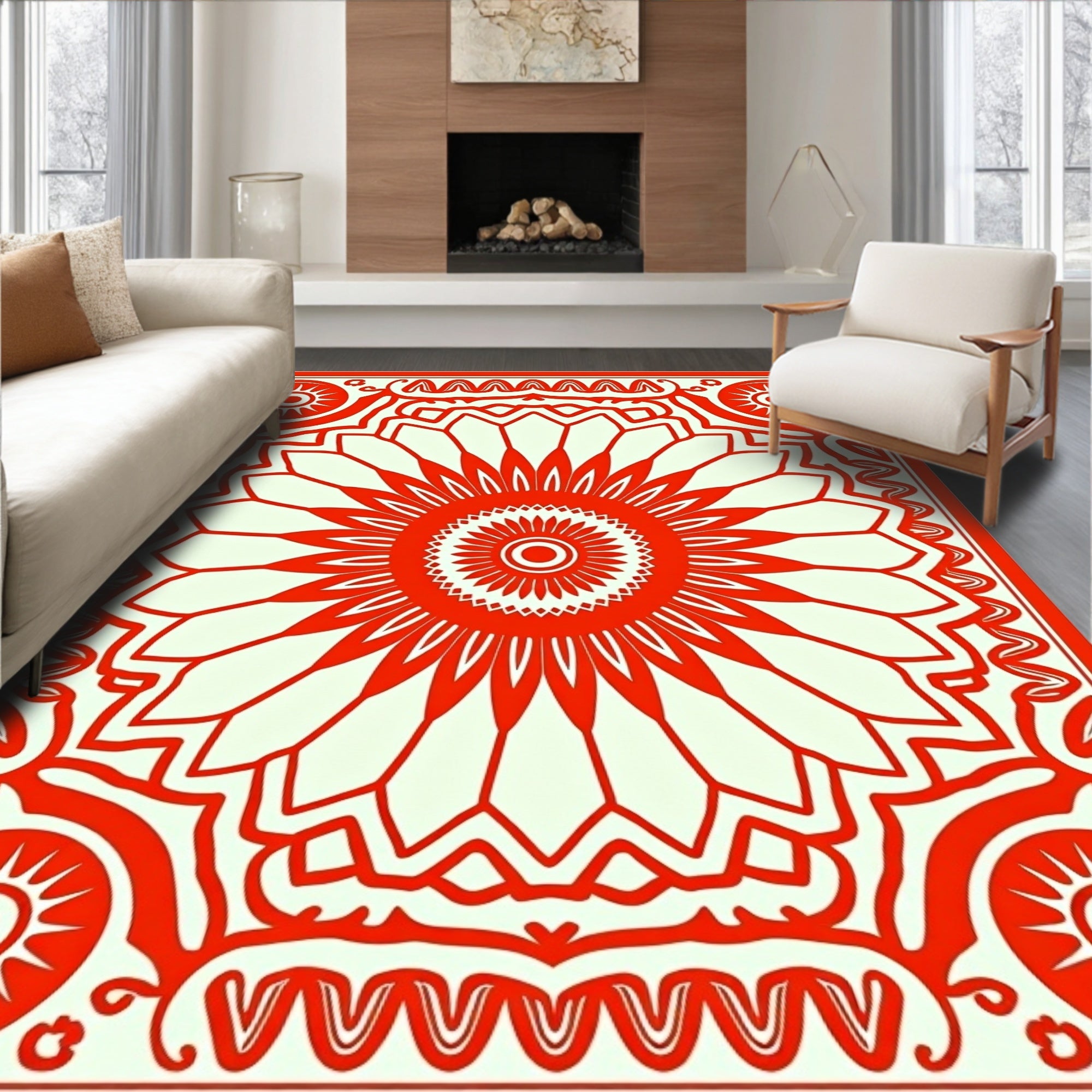 Bold Sunburst Mandala Design Rug