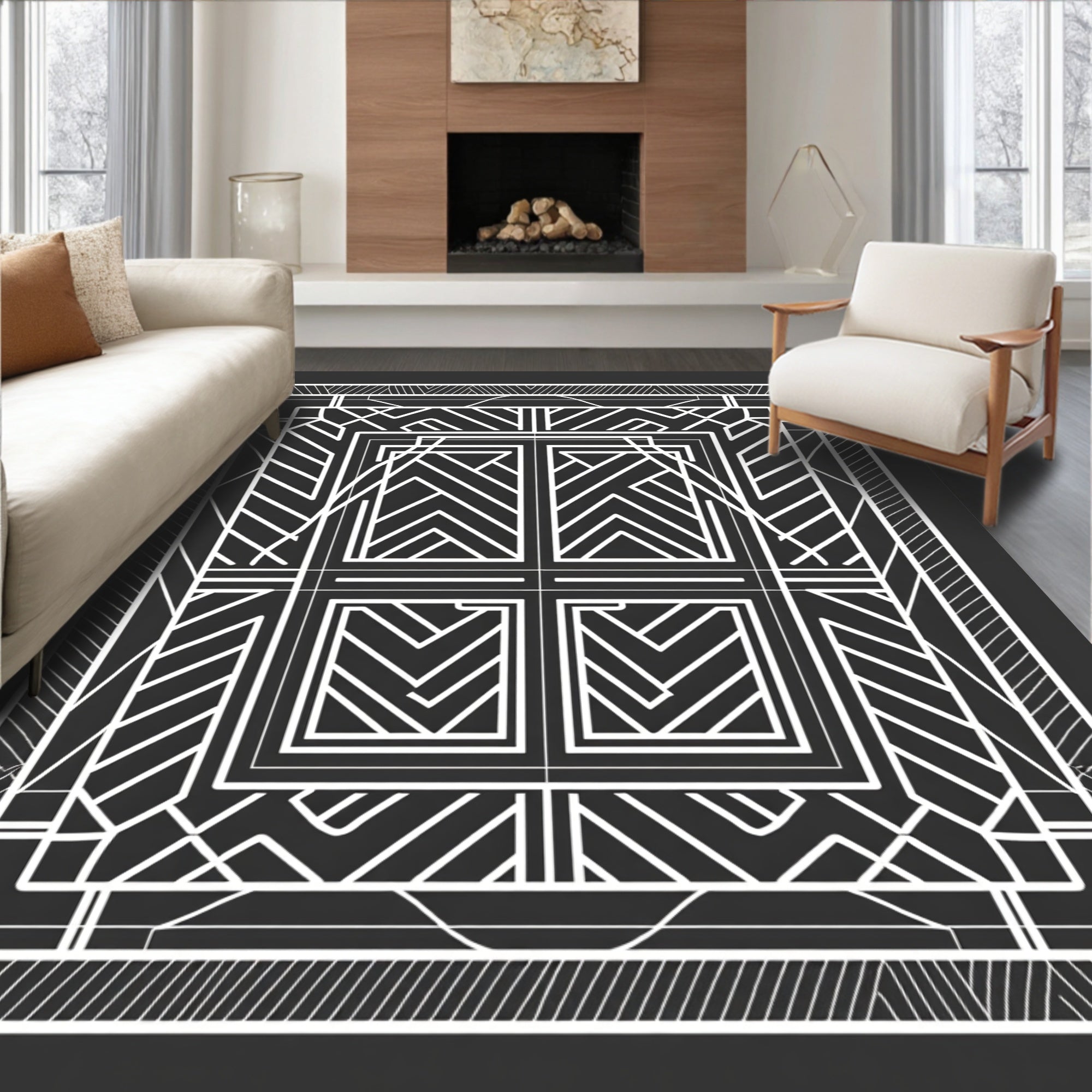 Geometric Monochrome Abstract Pattern Rug