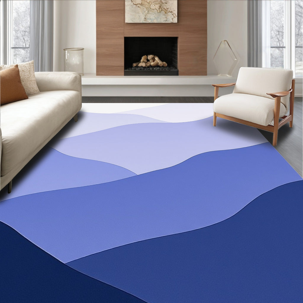 Layered Abstract Blue Landscape Design Rug