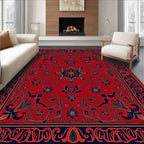 Rich Red Floral Scrollwork Design Rug