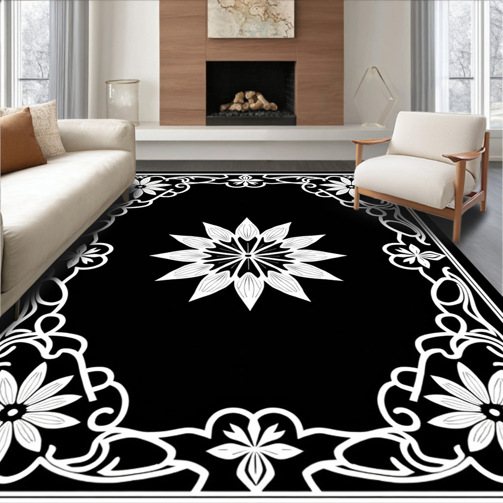 Ornate Floral Patterned Contrast Rug