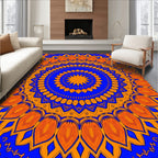 Royal Blue Golden Sunburst Mandala Rug