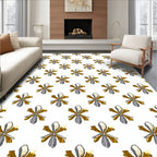 Gold Silver Floral Snowflake Medallion Rug