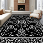 Black and White Intricate Floral Mandala Rug