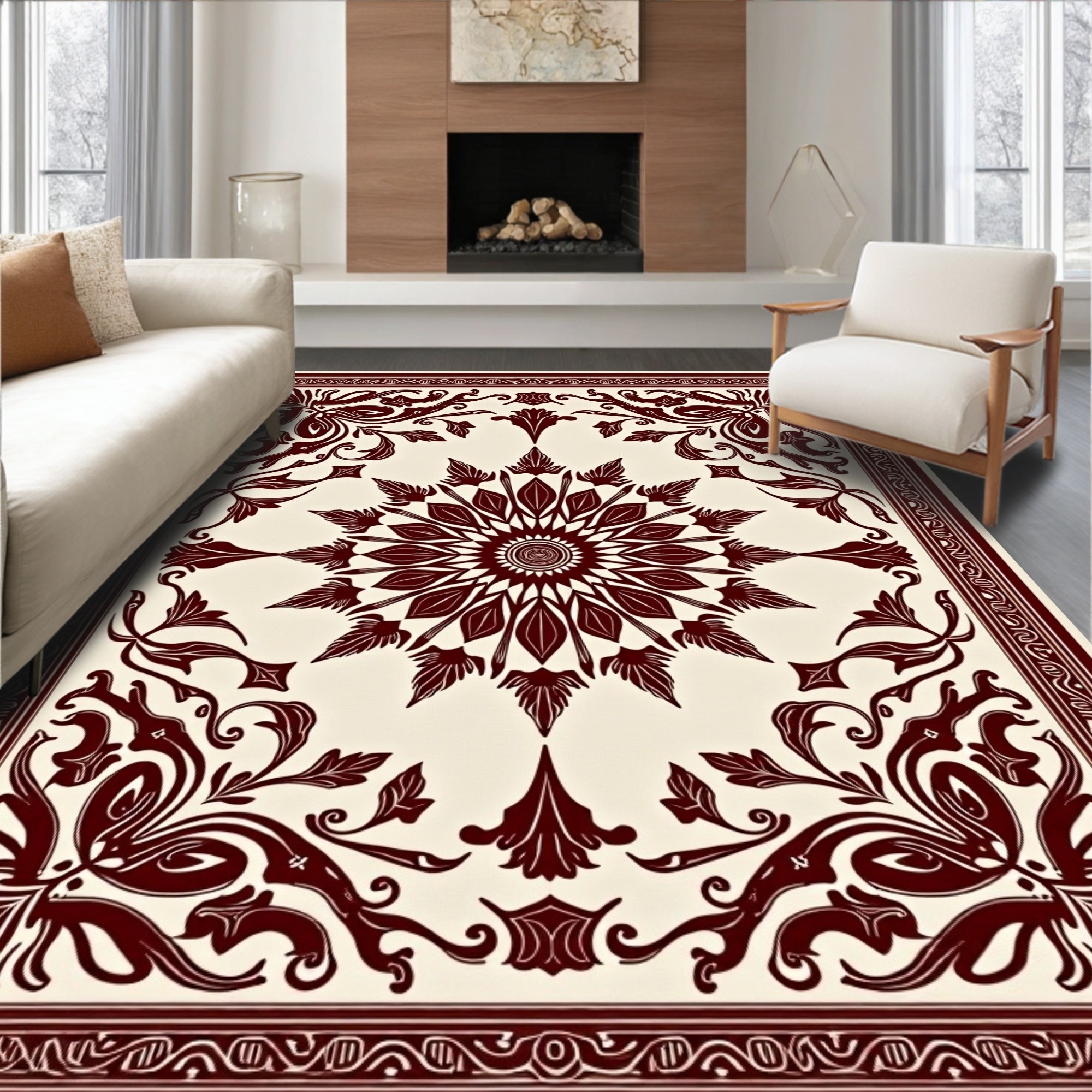 Dazzling Floral Medallion Border Design Rug