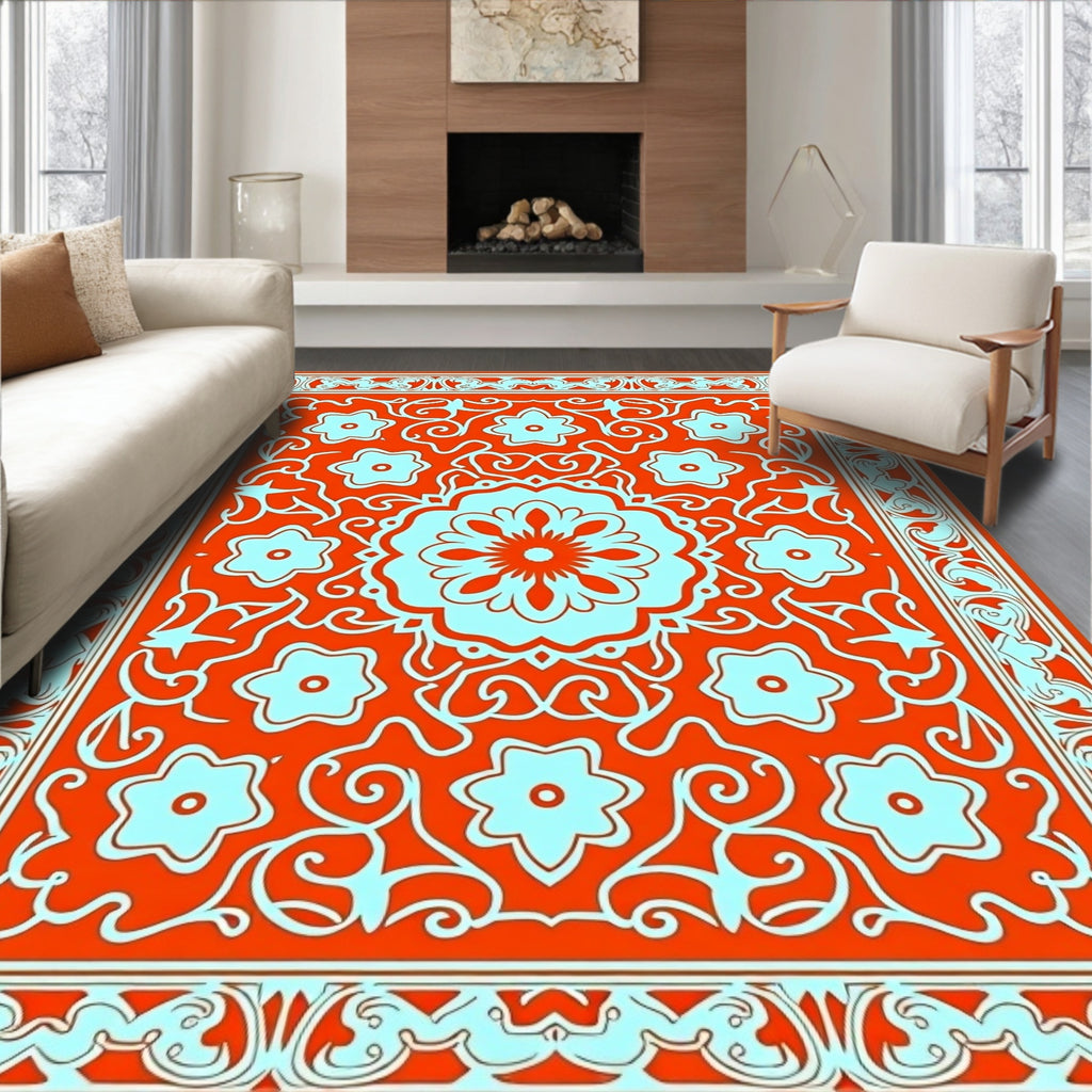 Ornate Floral Medallion Vine Pattern Rug